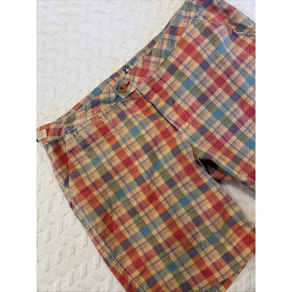 Psycho Bunny Embroidered Logo Plaid Golf Chino Shorts Men Size 38 Adjustable - Picture 10 of 10